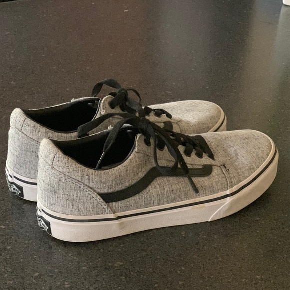 grey vans with black stripe